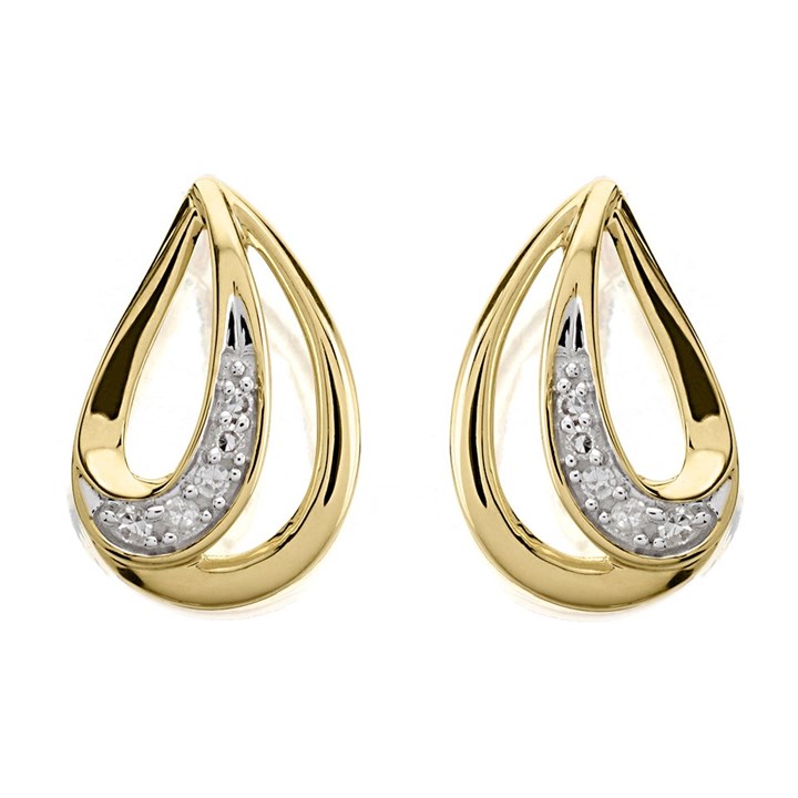 9ct Gold Diamond Tear Drop Stud Earrings - 5pts per pair - D54121