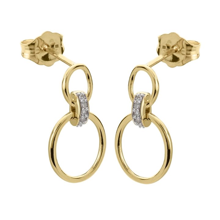 9ct Gold Diamond Oval Link Drop Earrings - 16mm drop - D54122