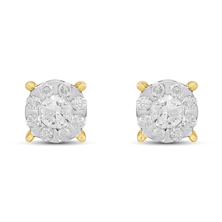 9ct Gold Cluster Stud Earrings, 1/2ct/pair - D54126