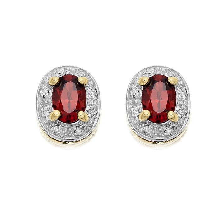 9ct Gold Garnet And  Diamond Stud Earrings - 5pts per pair - D54129