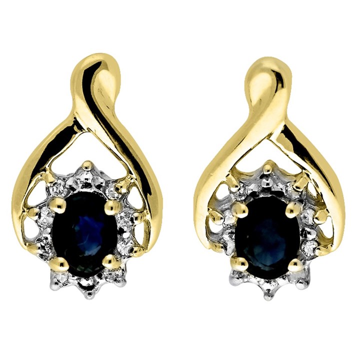 9ct Gold Sapphire And Diamond Stud Earrings - 5pts per pair - D54131