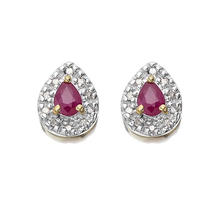 9ct Gold Ruby And Diamond Stud Earrings - 7pts per pair - D54136