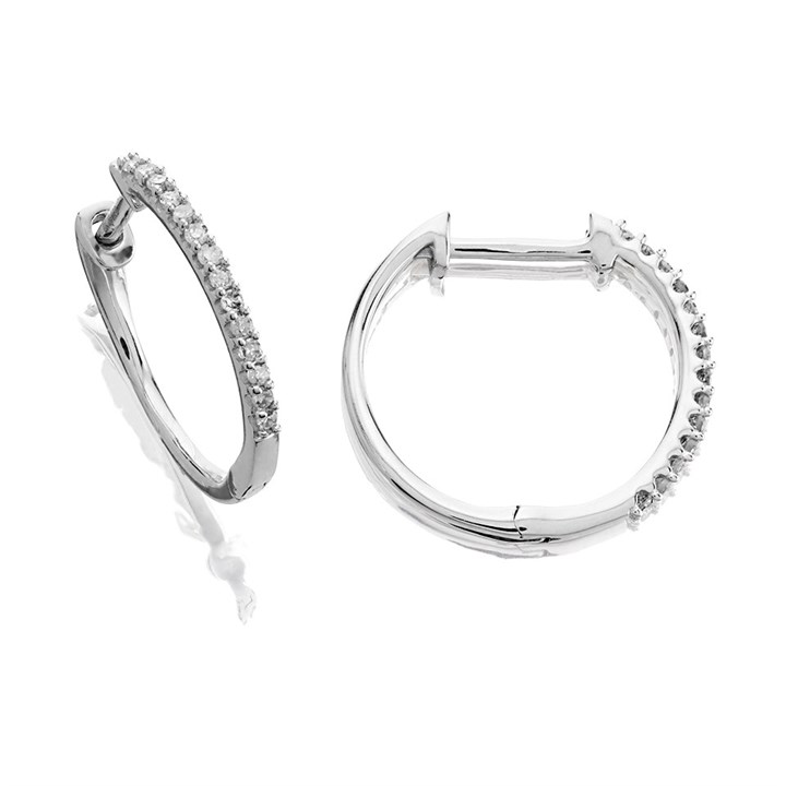 9ct White Gold Diamond Hoop Earrings - 10pts per pair - D5528