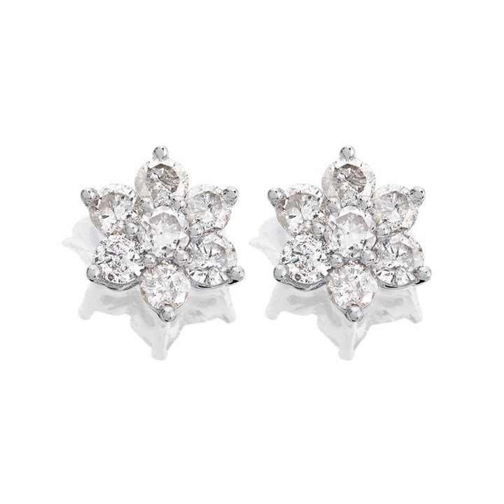 9ct White Gold Diamond Cluster Stud Earrings - 1.5cts per pair - D5530