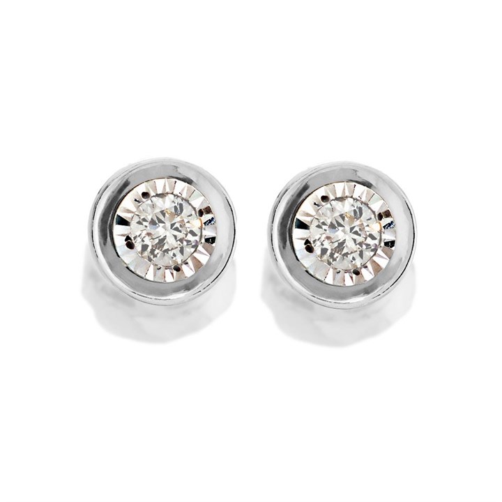 9ct White Gold Diamond Solitaire Stud Earrings - 9pts per pair - D5545