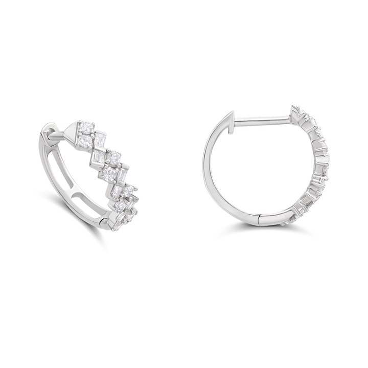 9ct White Gold Diamond-Set Huggie Earrings 30 pts/pr - D5560