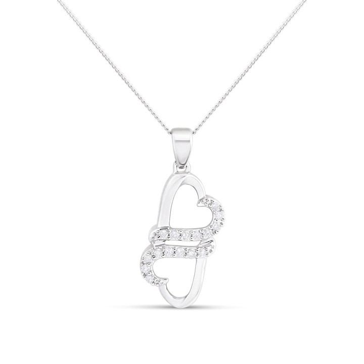 9ct White Gold Diamond Double Heart Necklace - D56121