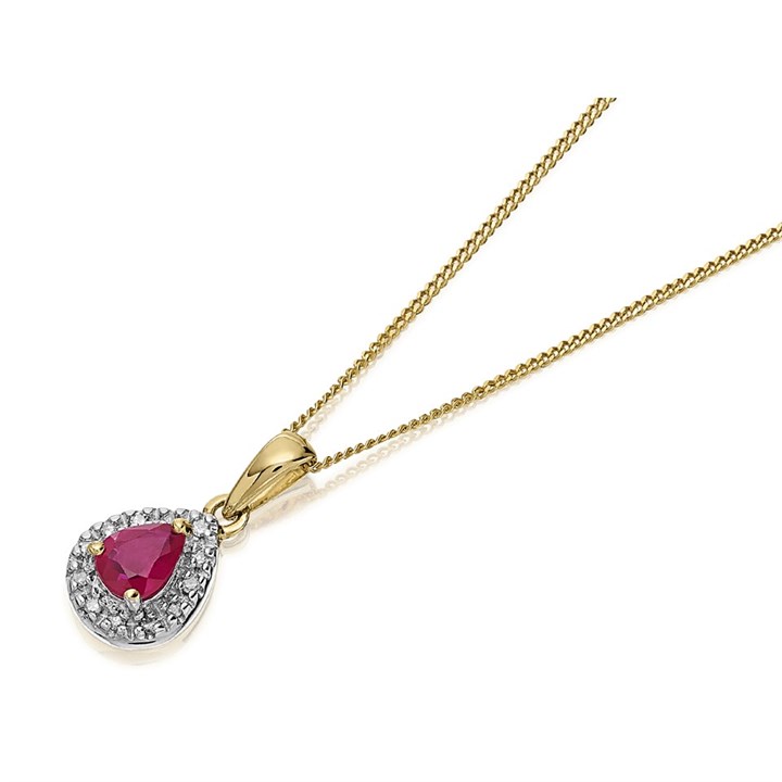 9ct Gold Ruby And Diamond Cluster Necklace - D56143