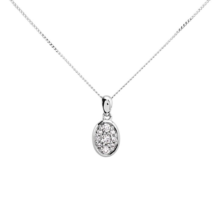 9ct White Gold Diamond Oval Necklace - 10pts - D56145