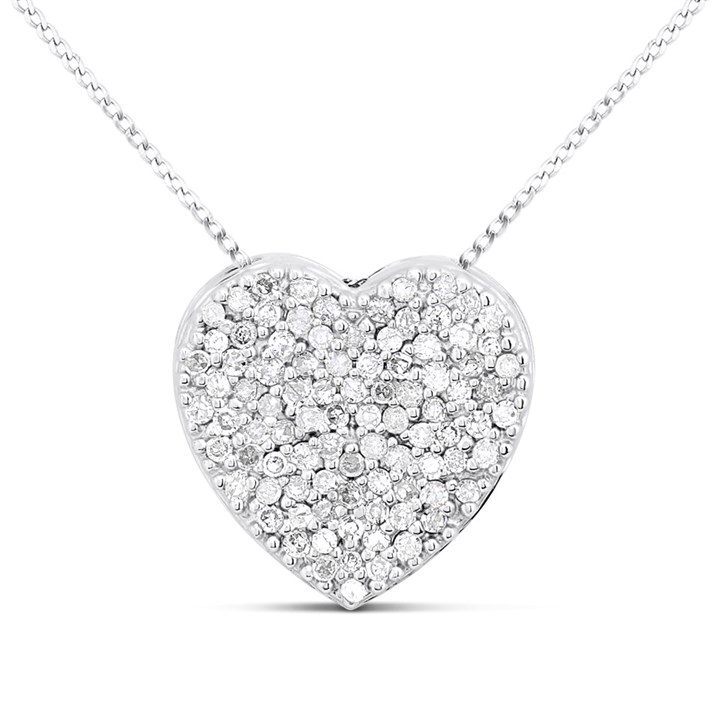 9ct White Gold Diamond-Set Heart Slider Necklace-1/4ct - D56161