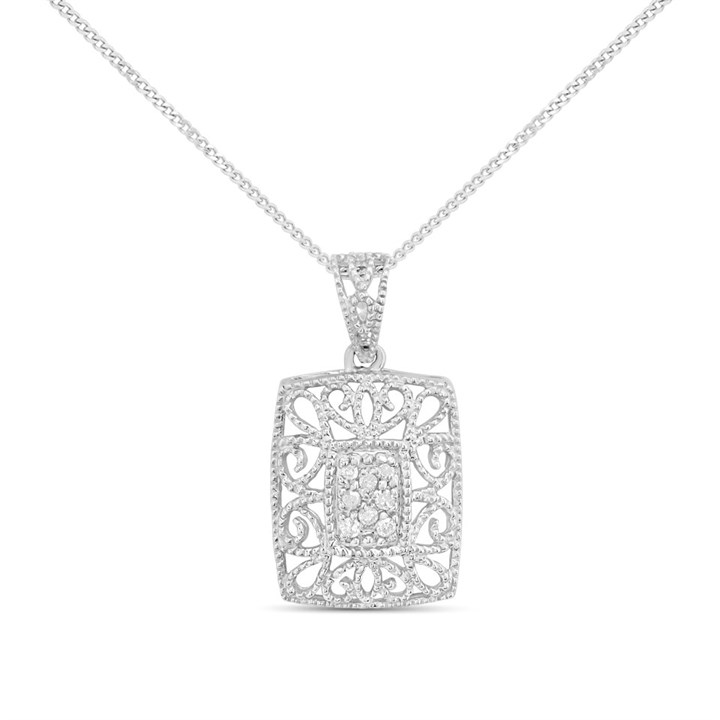9ct White Gold Diamond-Set Filigree Necklace - D56162