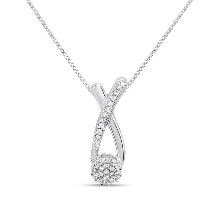 9ct White Gold Crossover Diamond Necklace - D56163