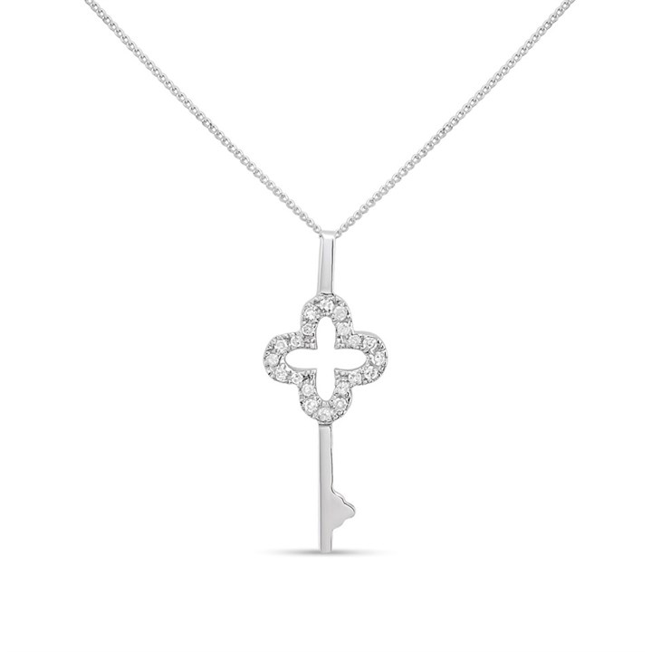 9ct White Gold Diamond-Set Cross Key Necklace - D56165