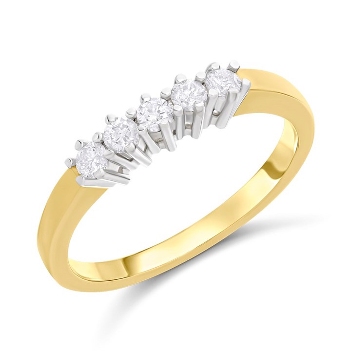 9ct Five Stone Diamond Half Hoop Ring, 1/4ct - D5821