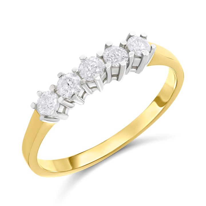 9ct Five Stone Diamond Half Hoop Ring, 1/2ct - D5826
