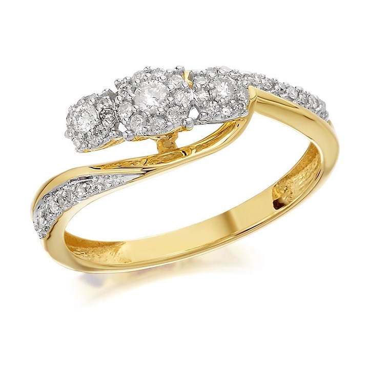 9ct Gold Diamond Trilogy Crossover Cluster Ring - 1/4ct - D5912