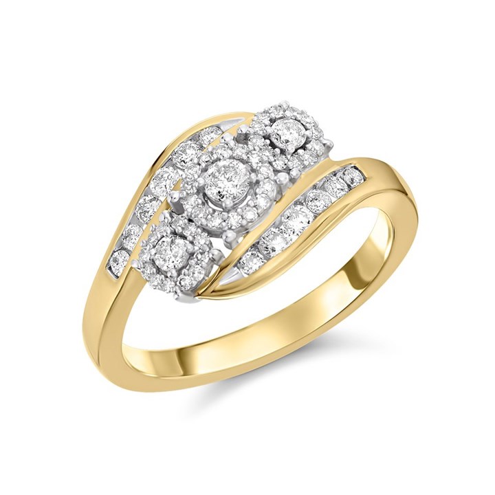 9ct Gold Diamond Crossover Cluster Band Ring - 1/2ct - D5927