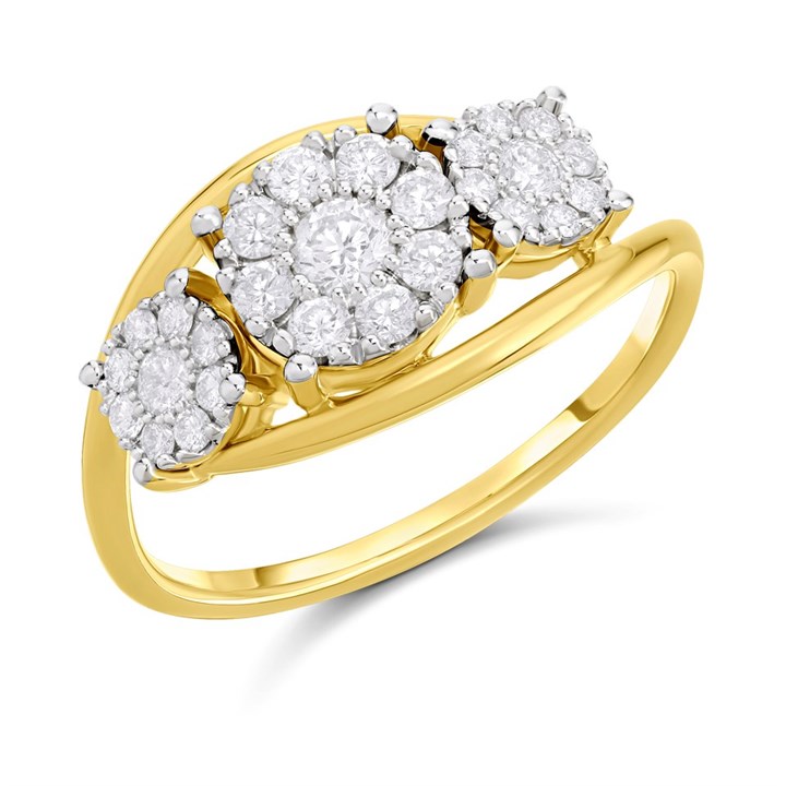 9ct Twist Diamond Trilogy Cluster Ring, 1/2ct - D5933