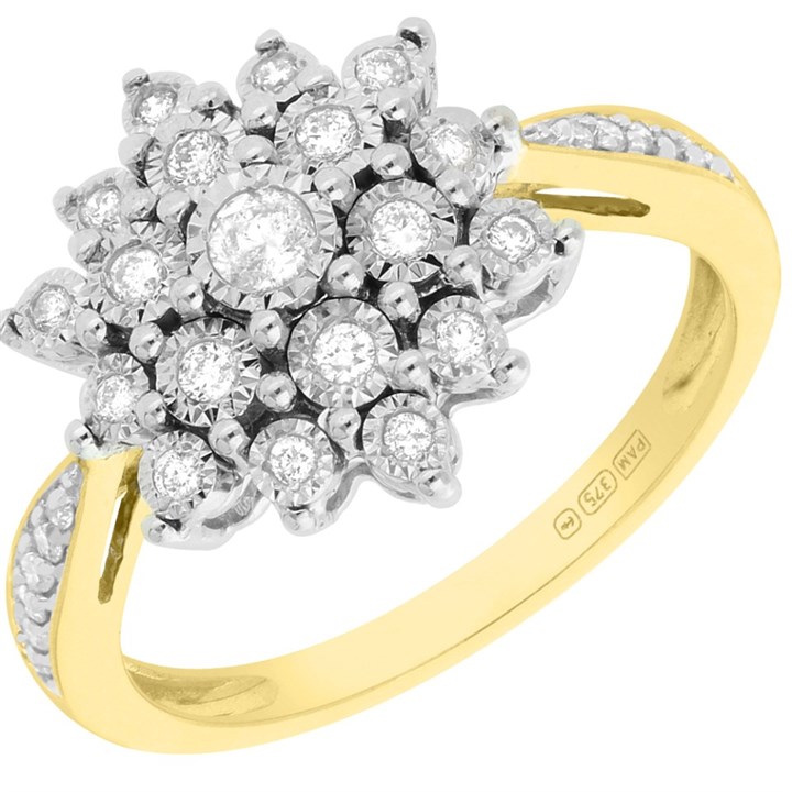 9ct Gold Diamond Flower Cluster Ring - 1/4ct - D60158