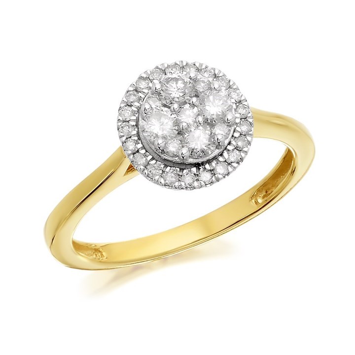 9ct Gold Diamond Halo Cluster Ring - 1/2ct - D6049