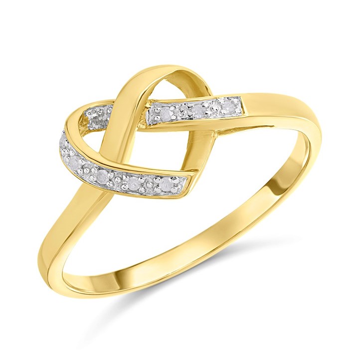 9ct Diamond-Set Heart Knot Ring - D6096
