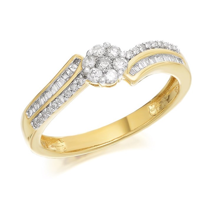 9ct Gold Crossover Cluster Ring - 1/3ct - D6113
