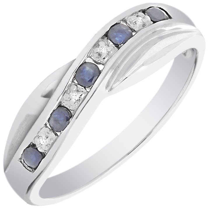 9ct White Gold Sapphire And Diamond Crossover Half Eternity Ring - D63001