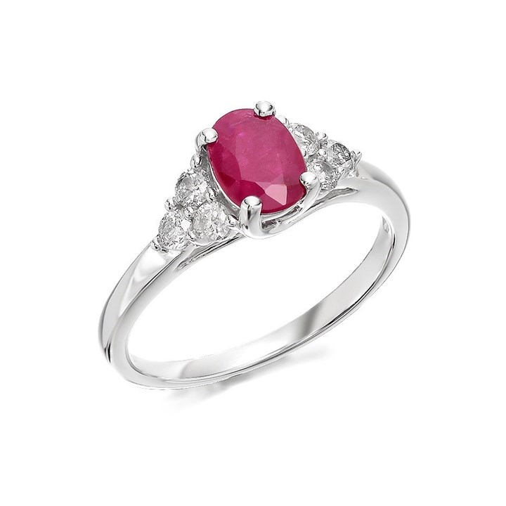 9ct White Gold Oval Ruby And Diamond Ring - 30pts - D63114