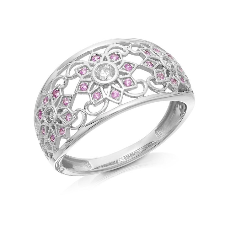 9ct White Gold Diamond And Pink Sapphire Band Ring - 10pts - D63128