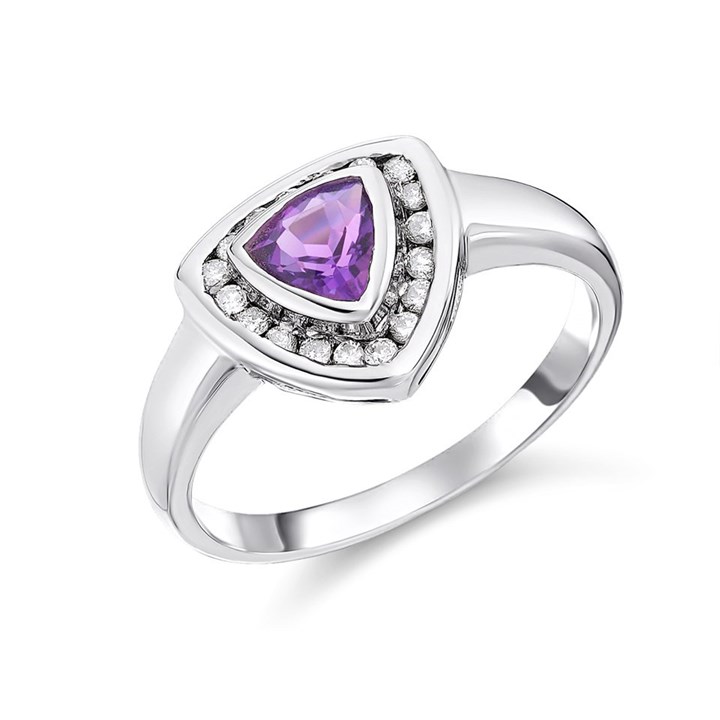 9ct White Gold Trillion Amethyst And Diamond Ring - 18pts - D63136