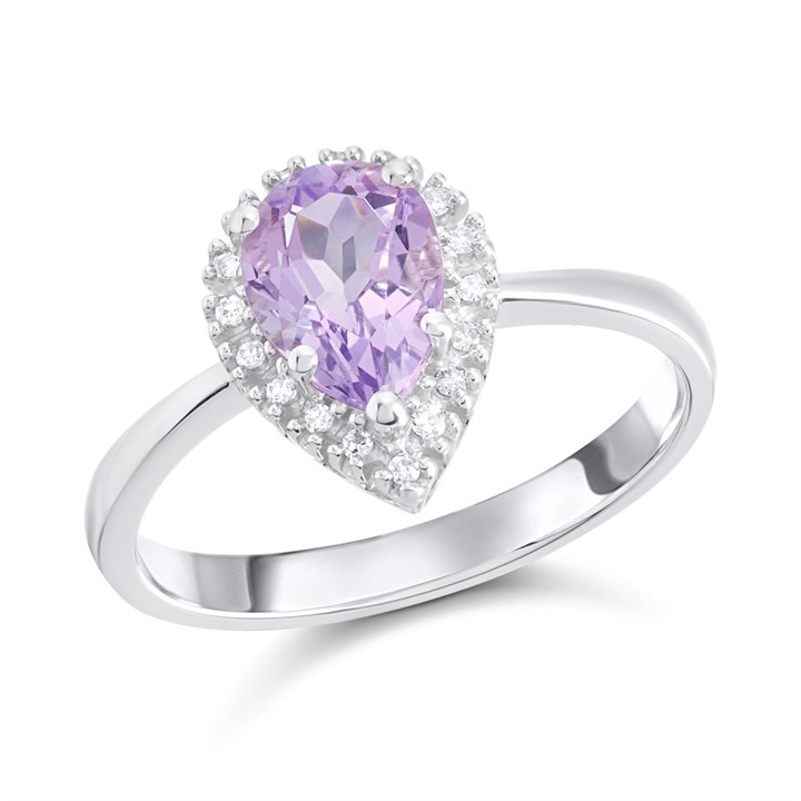 9ct White Gold Amethyst And Diamond Pear Cluster Ring - 7pts - D63161