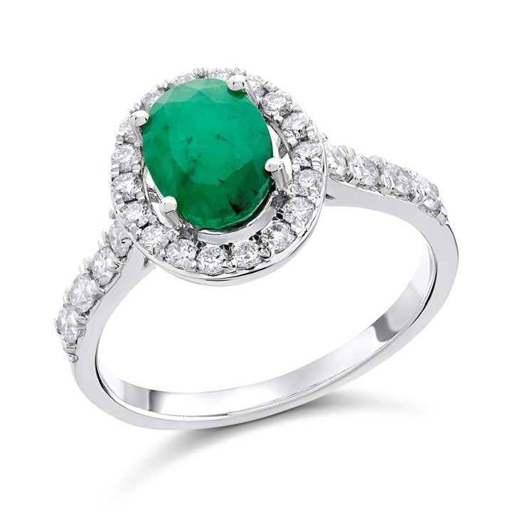 9ct White Gold Emerald And Diamond Cluster Ring - 1/2ct - D63165