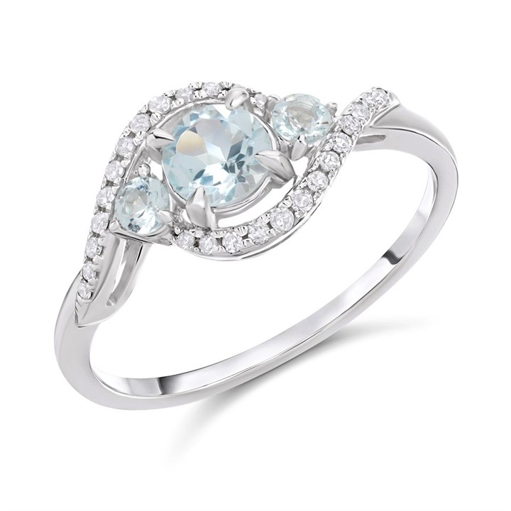 9ct White Gold Swiss Blue Topaz And Diamond Twist Ring - D63185
