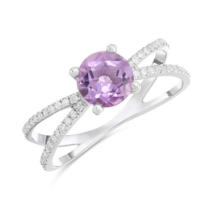 9ct White Gold Amethyst And Diamond Ring - D63195