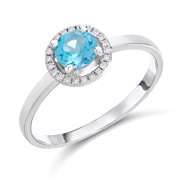 9ct White Gold Blue Topaz And Diamond Cluster Ring - D63196
