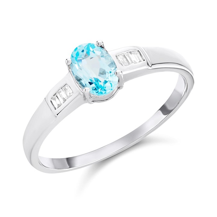 9ct White Gold Oval Blue Topaz And Diamond Ring - D63200