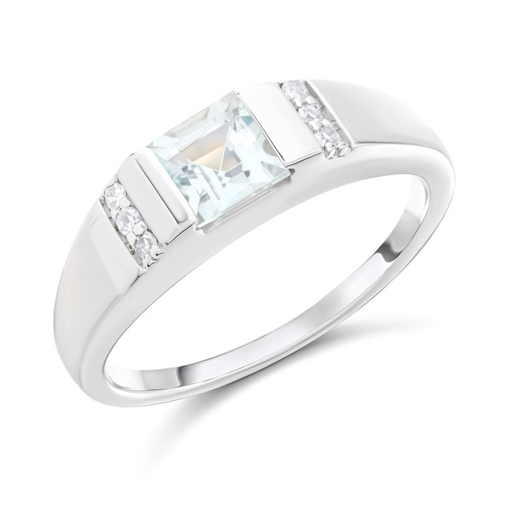 9ct White Gold Aquamarine And Diamond Ring - D63201