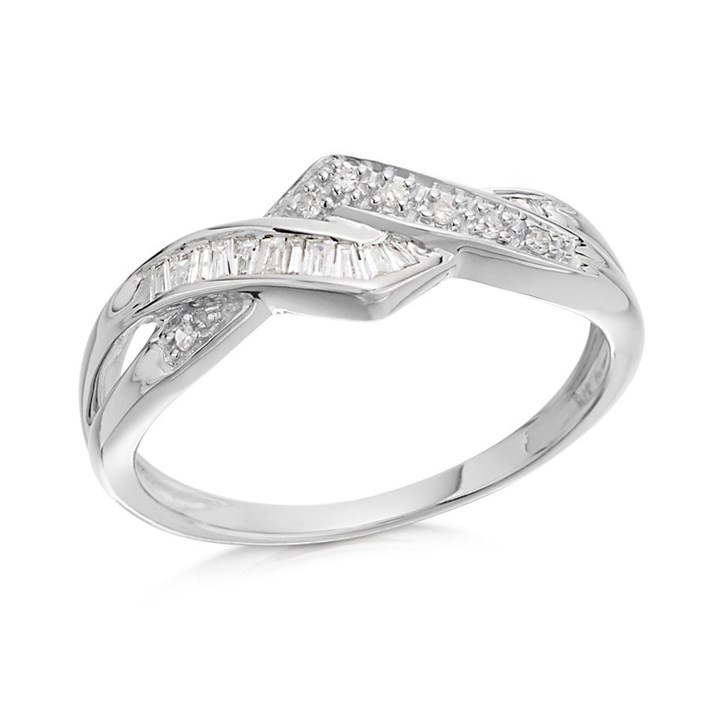 9ct White Gold Diamond Interlinked Wishbone Ring - 15pts - D6325