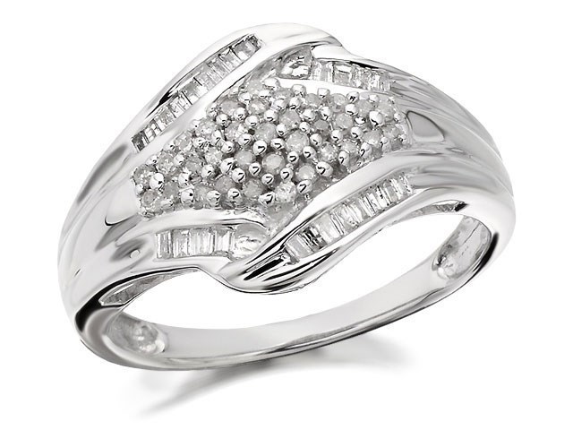 9ct White Gold Diamond Cluster Band Ring - 1/3ct - D6346