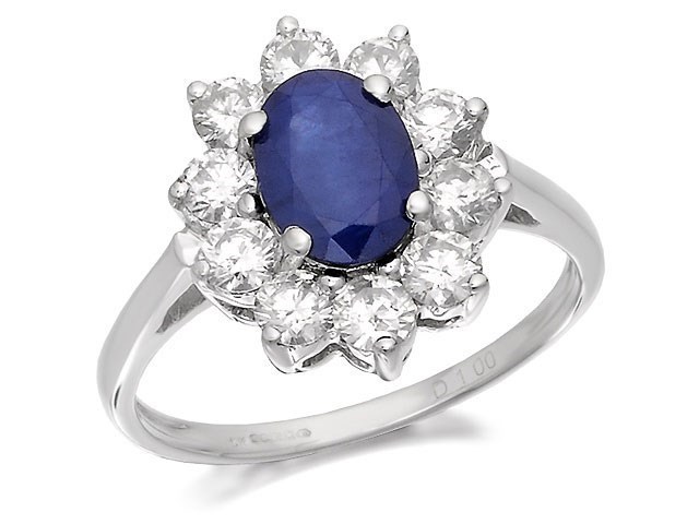 9ct White Gold 1.2 Carat Sapphire And 1 Carat Diamond Cluster Ring - D6358