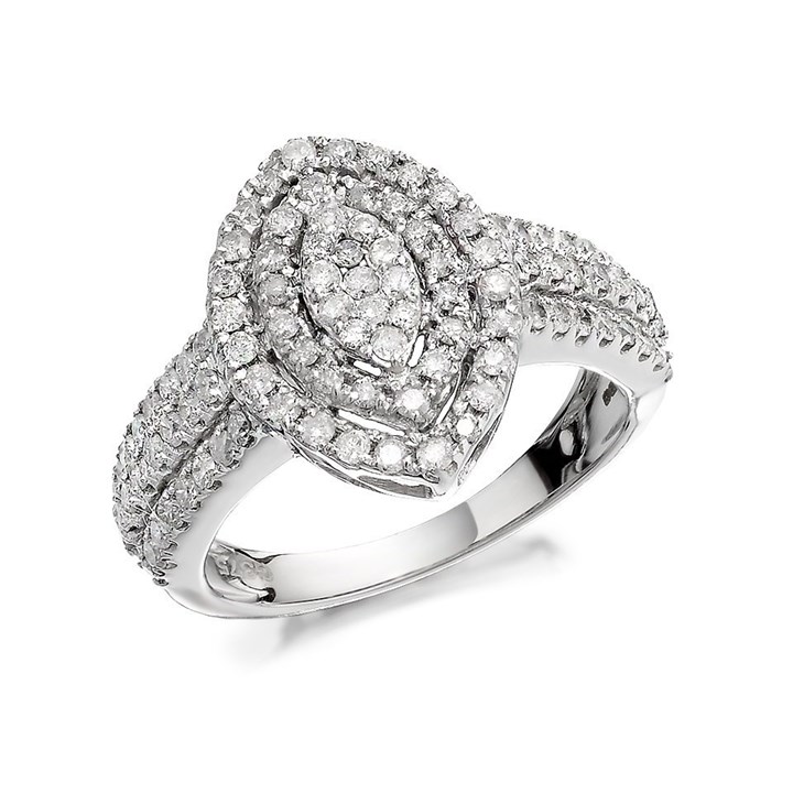 9ct White Gold 1 Carat Marquise Cluster Ring - D6377