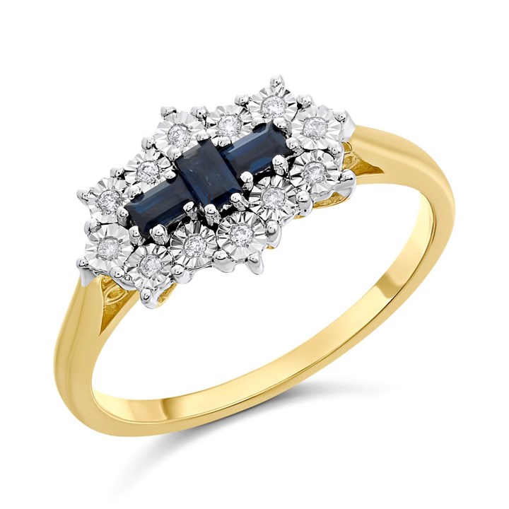 9ct Gold Sapphire And Diamond Cluster Ring - 6pts - D6405