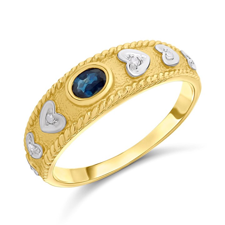 9ct Sapphire And Diamond Hearts Band Ring - D6427