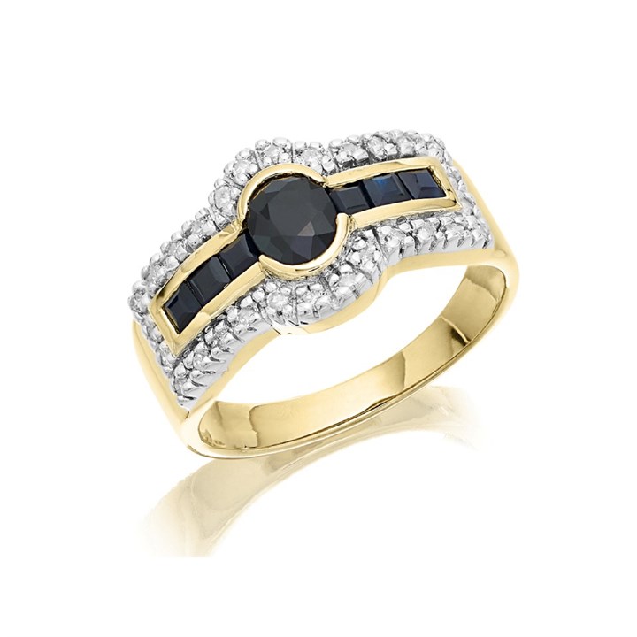 9ct Gold Sapphire And Diamond Band Ring - D65183