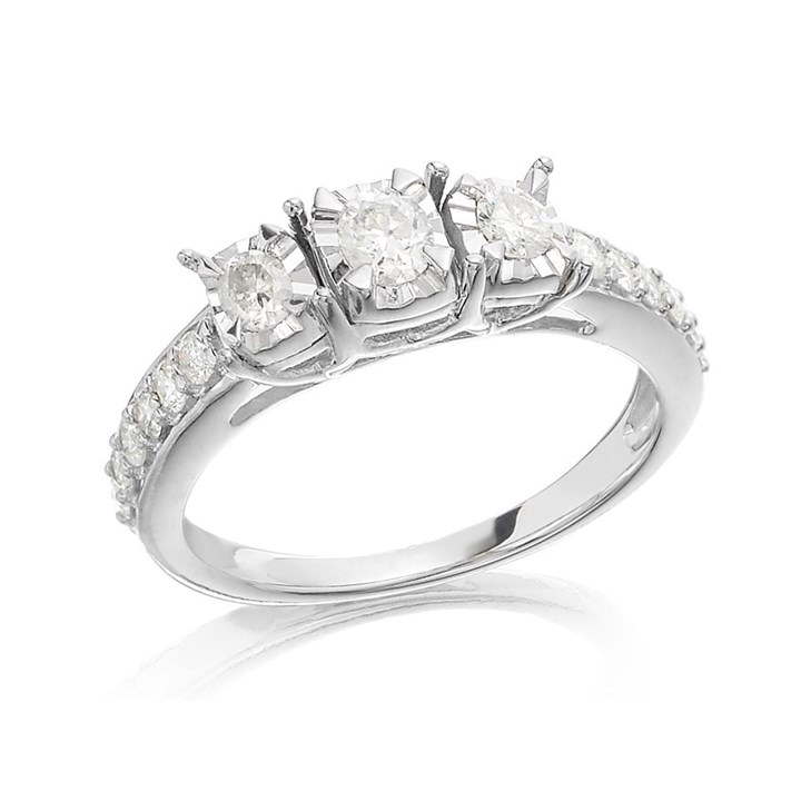 9ct White Gold Diamond Trilogy Ring - 1/2ct - D66105