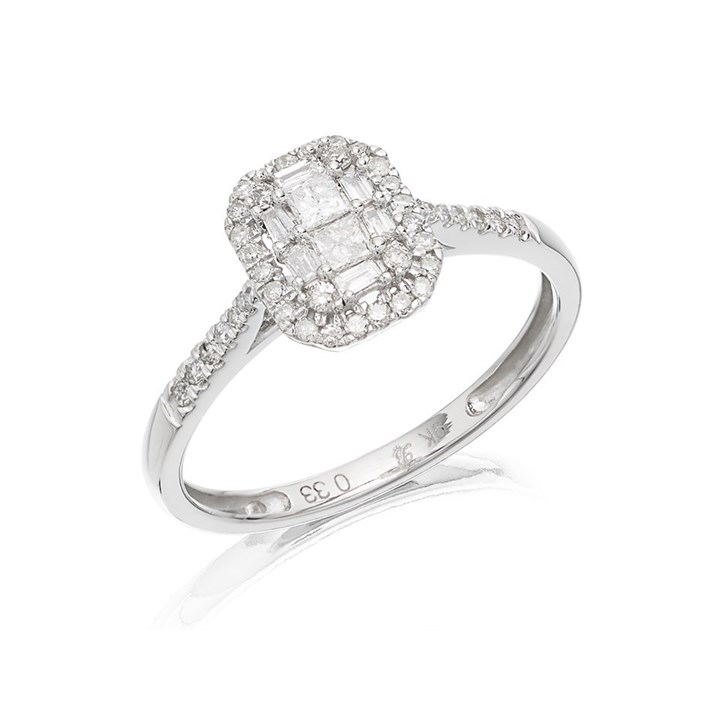 9ct White Gold Diamond Cluster Ring - 1/3ct - D66114