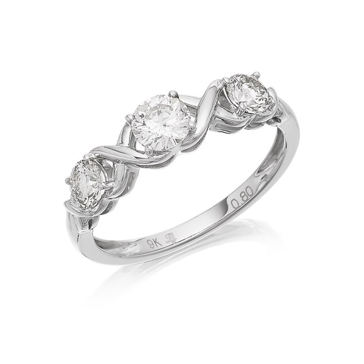 9ct White Gold Kisses Diamond Trilogy Ring - 80pts - D66116