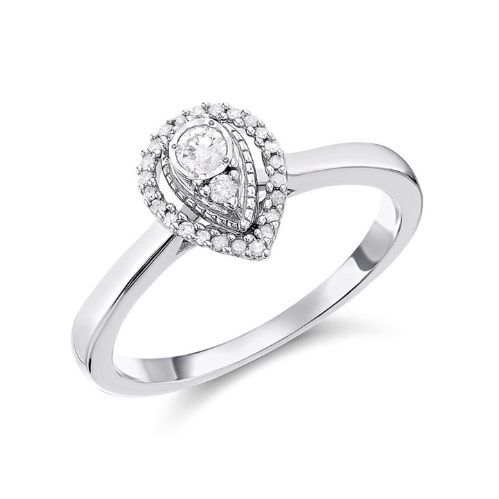 9ct White Gold Pear Diamond Cluster Ring - 15pts - D66128