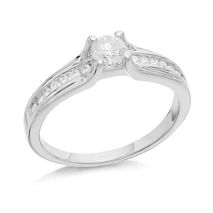 9ct White Gold Solitaire And Channel Set Diamond Ring - 1/2ct - D6613