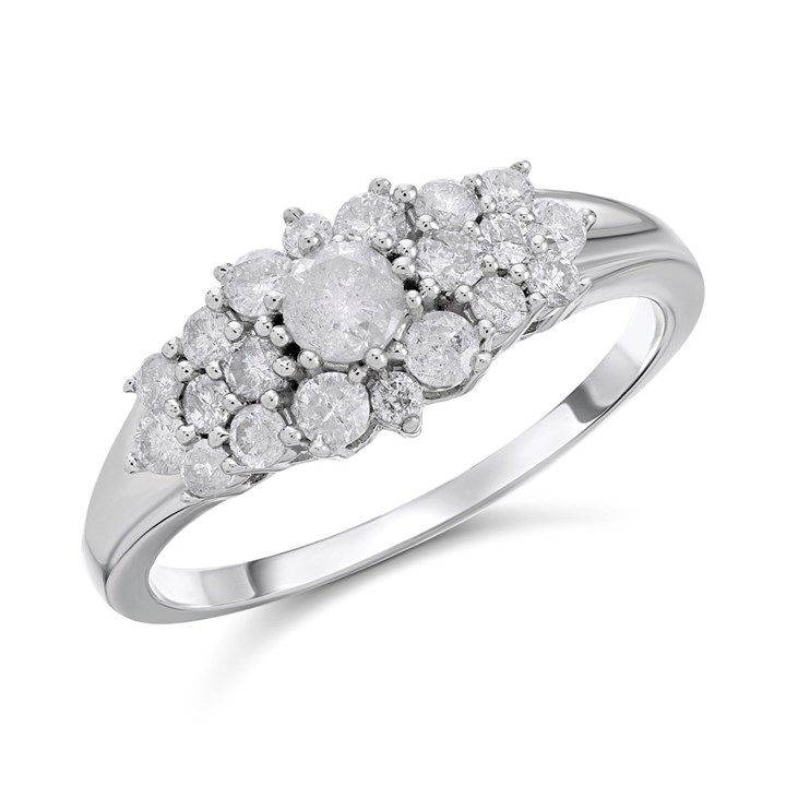 9ct White Gold Diamond Cluster Ring - 3/4ct - D66146